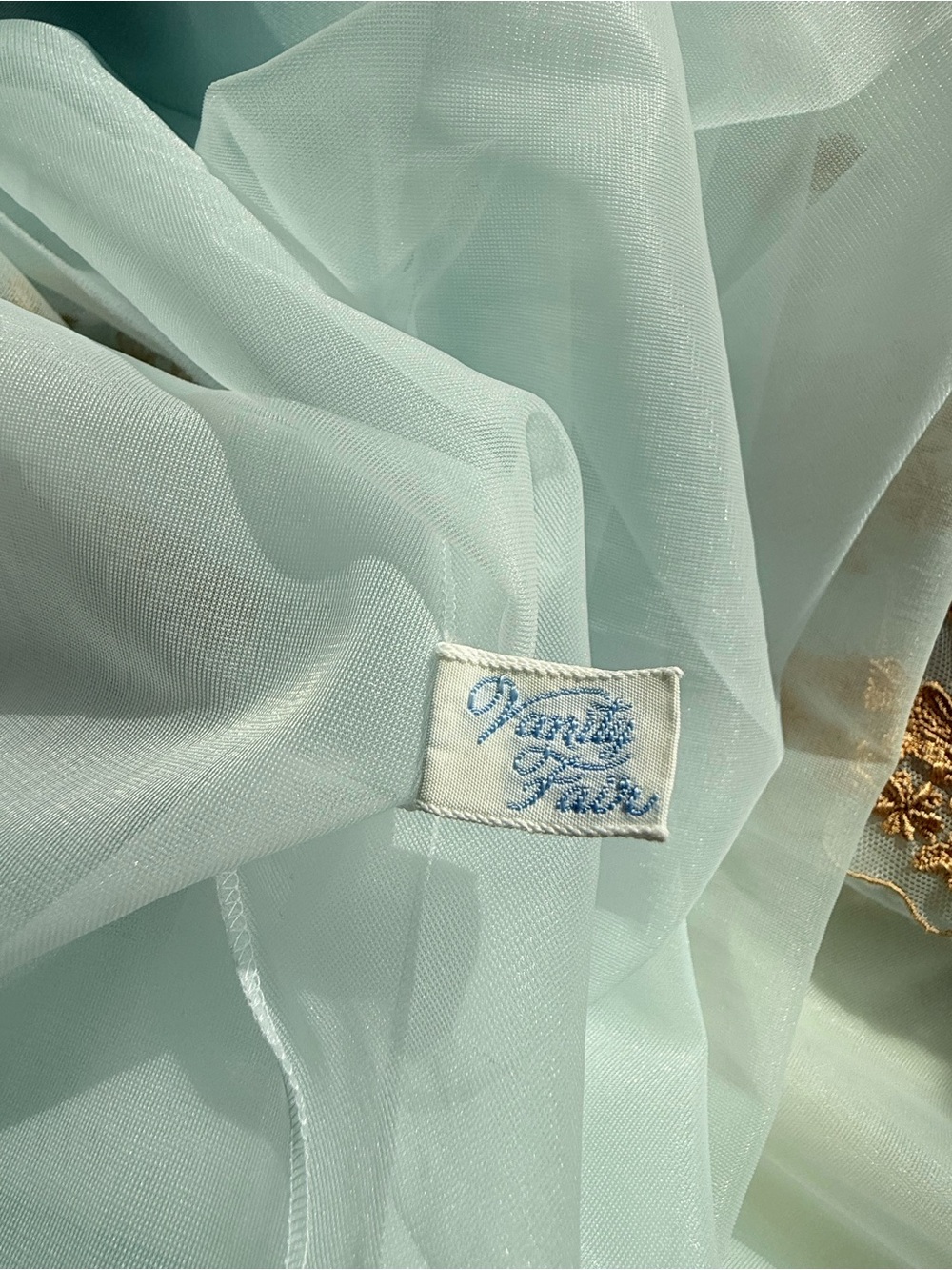 Vintage 1950s Vanity Fair Peignoir Set Pale Blue & Gold Embroidered Small - Picture 15 of 17